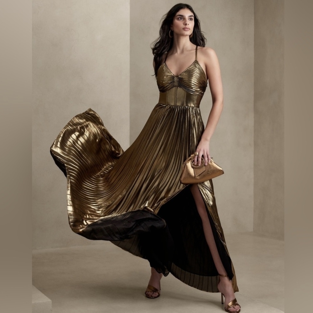 ISO! Banana Republic Raggiera Pleated Gold Dress - Size 4 or 6